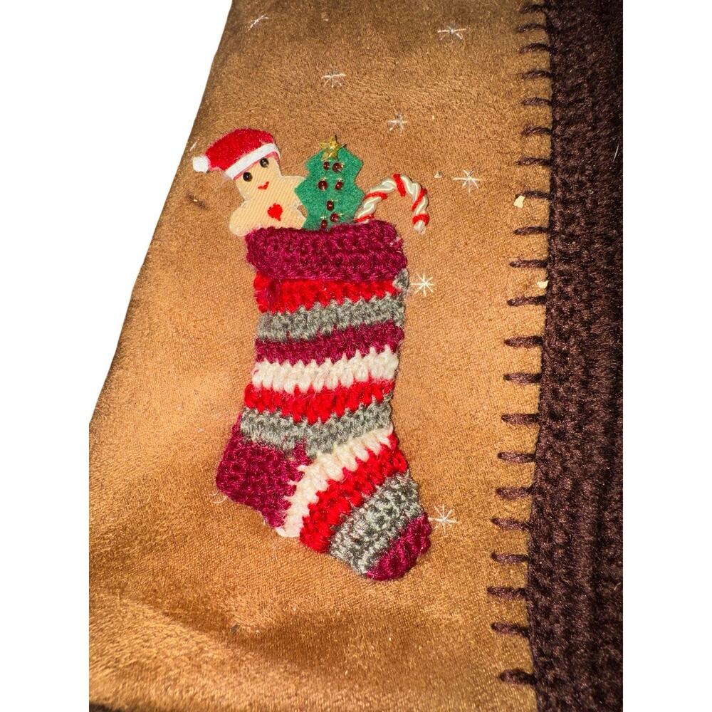 Capelli Christmas Tote Bag Holiday Snowman Tree Appliqué Zippered Fabric Purse - Picture 2 of 9